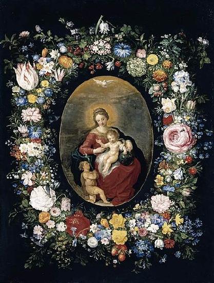 Jan Breughel Virgin and Child with Infant St John in a Garland of Flowers Germany oil painting art
